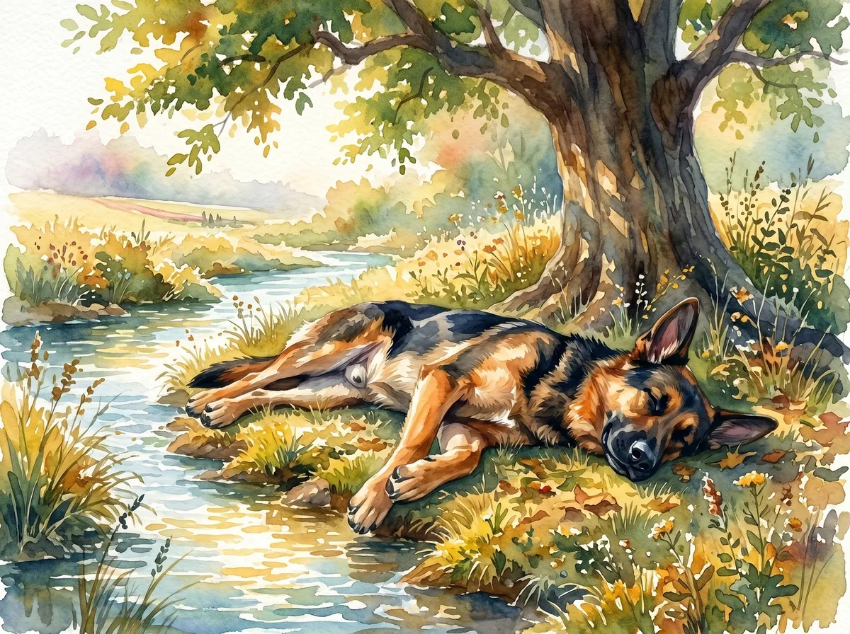 German Shepherd watercolor calendar month 8